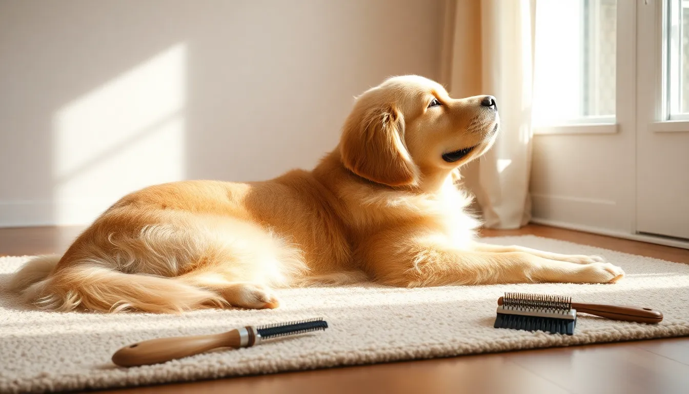 반려견 털 관리용 빗과 다양한 도구들