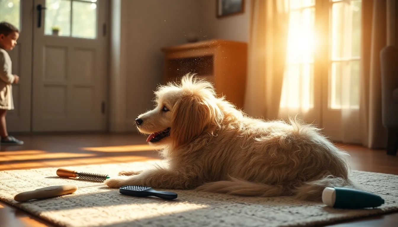 반려견 빗질하는 모습