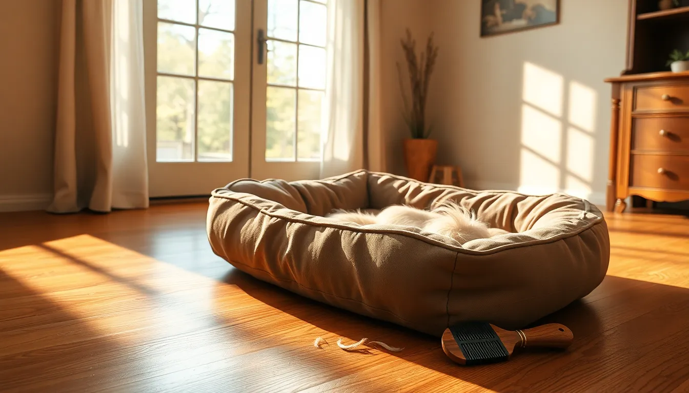 털갈이 시기 반려견을 빗겨주는 모습