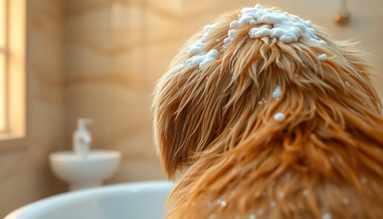 윤기 나는 털을 가진 행복한 반려견이 야외에서 웃고 있는 모습