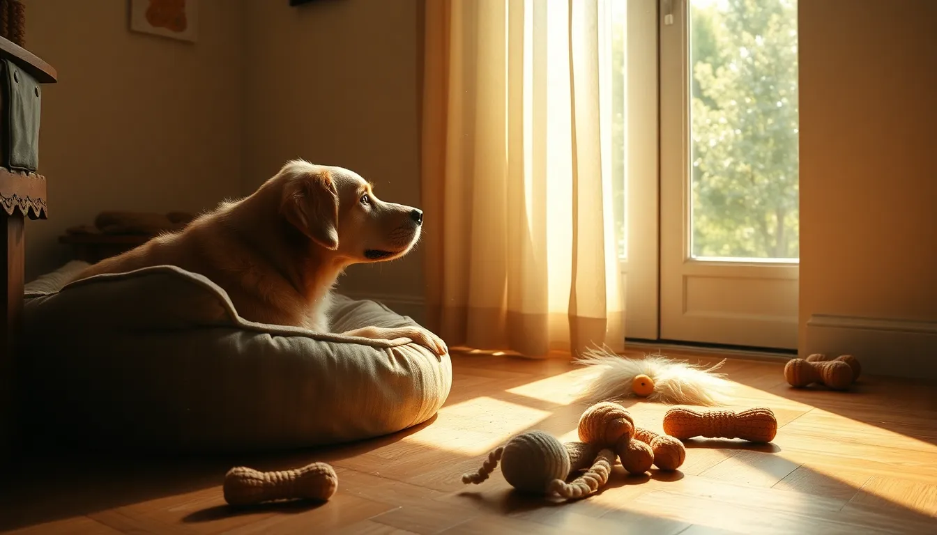공기청정기와 함께 쾌적한 실내 환경에서 쉬고 있는 반려견