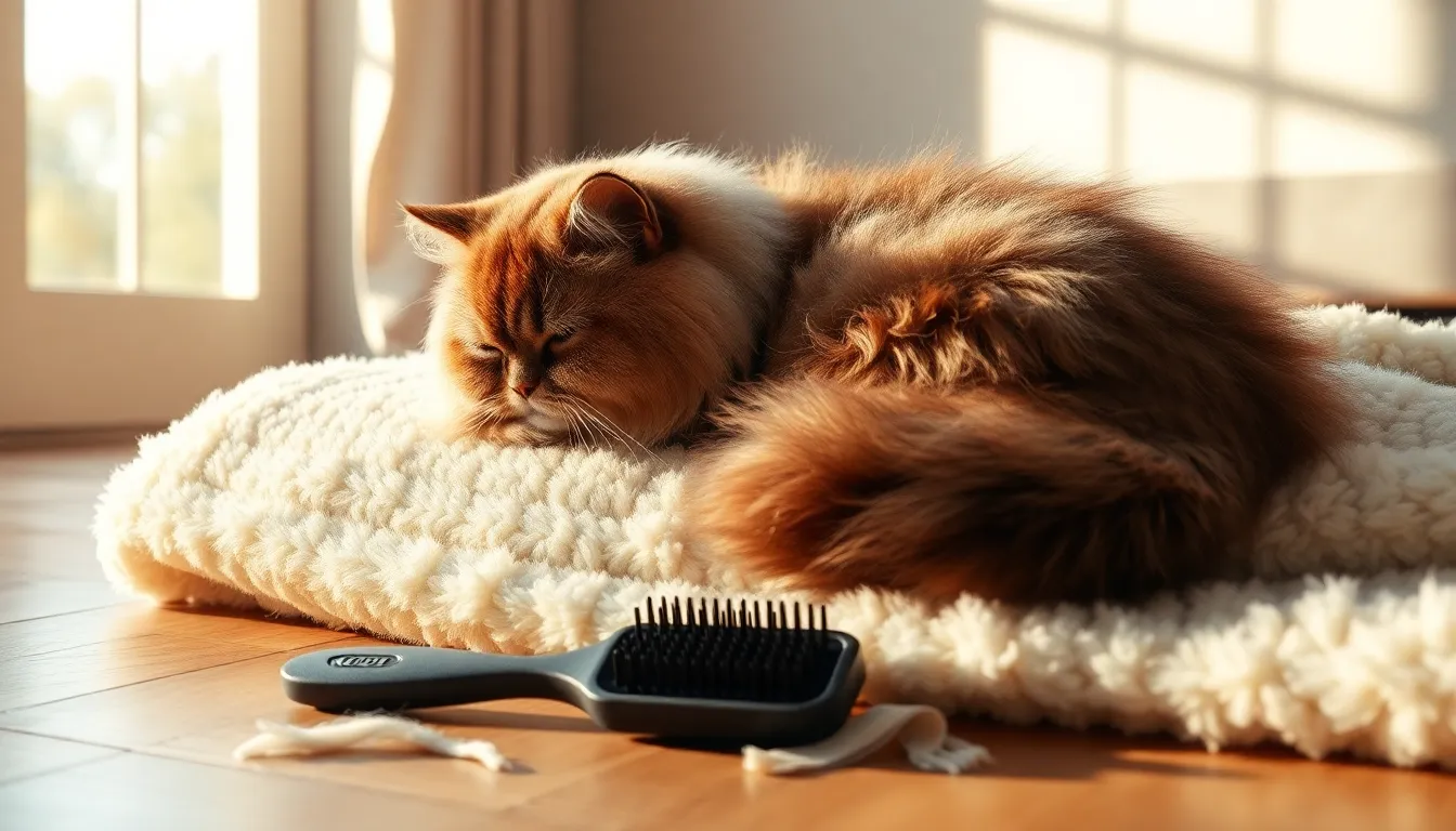 고양이 털 관리하는 모습